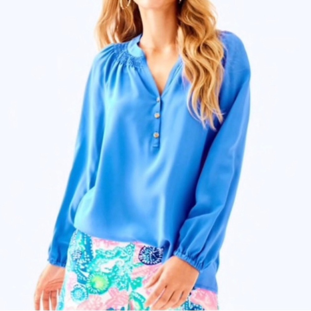 Lilly Pulitzer blue Elsa silk top